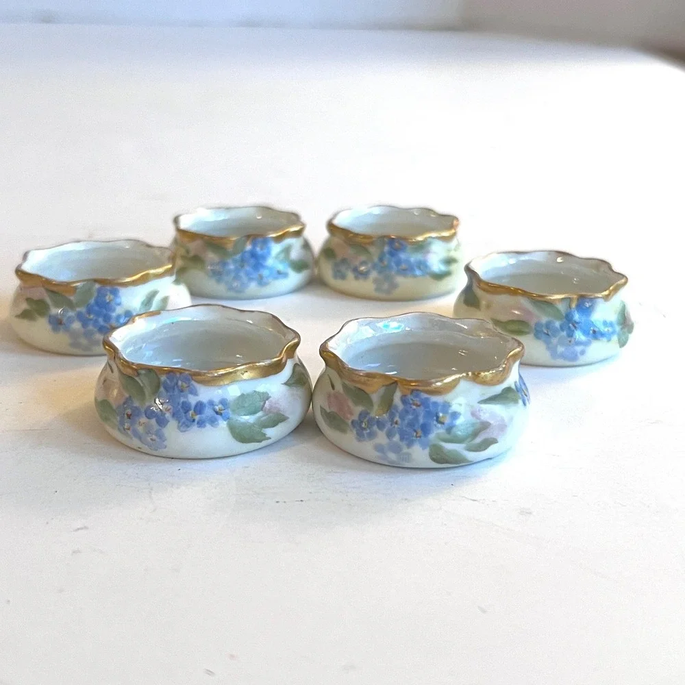 Antique O&EG Royal Austria Open Salts Set 6 Oscar Edgar Gutherz Floral Gold